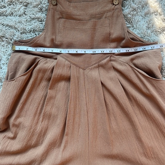 NEW Boho Solid Linen Three Button Wide Leg Jumpsuit - Picture 7 of 10